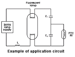 Iluminação que comuta o circuito da aplicação do termistor do PTC