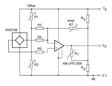 Circuito da compensação de temperatura usando a peça linear do ohm do termistor 2k do PTC do silicone