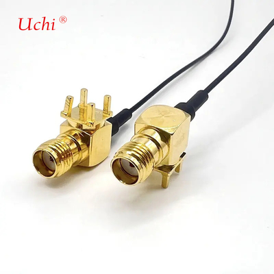 S-MA Jack feminino de extensão de ângulo direito de montagem de PCB coaxial para UFL UFL Connector 1.13 Pigtail Cable