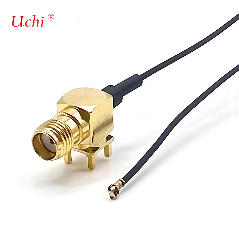 S-MA Jack feminino de extensão de ângulo direito de montagem de PCB coaxial para UFL UFL Connector 1.13 Pigtail Cable