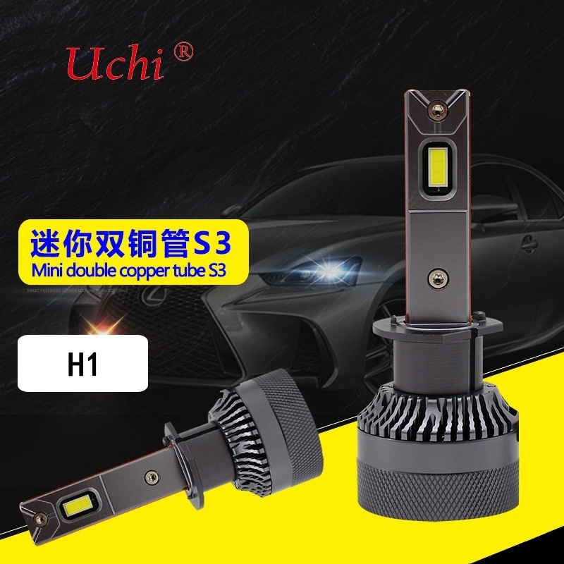Mini Lâmpada LED de Farol de Carro de Alta Potência com Tubo Duplo de Cobre H1, Feixe Alto e Baixo