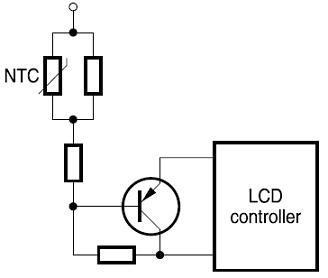 circuito da compensação de temperatura de exposições de cristal líquido do LCD usando o termistor de NTC como o sensor de temperatura